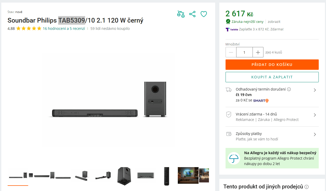 Soundbar Philips 2.1, 240W, subwoofer